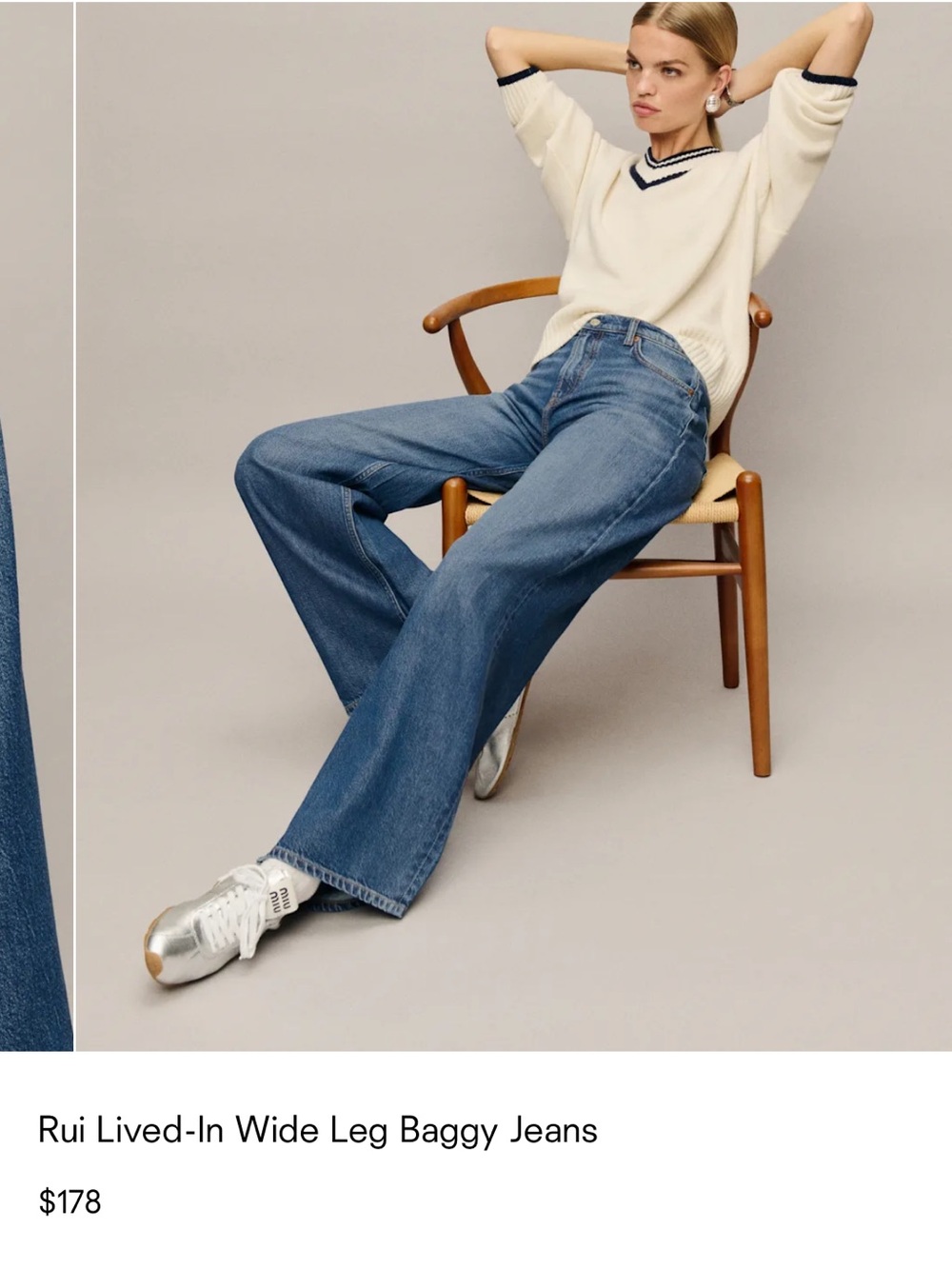 Rui Lived-In Wide Leg Baggy Jeans Reformation Peck - Picture 4 of 9